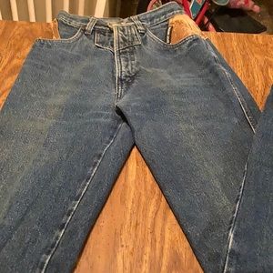Vintage Rockies blue jeans with faux leather